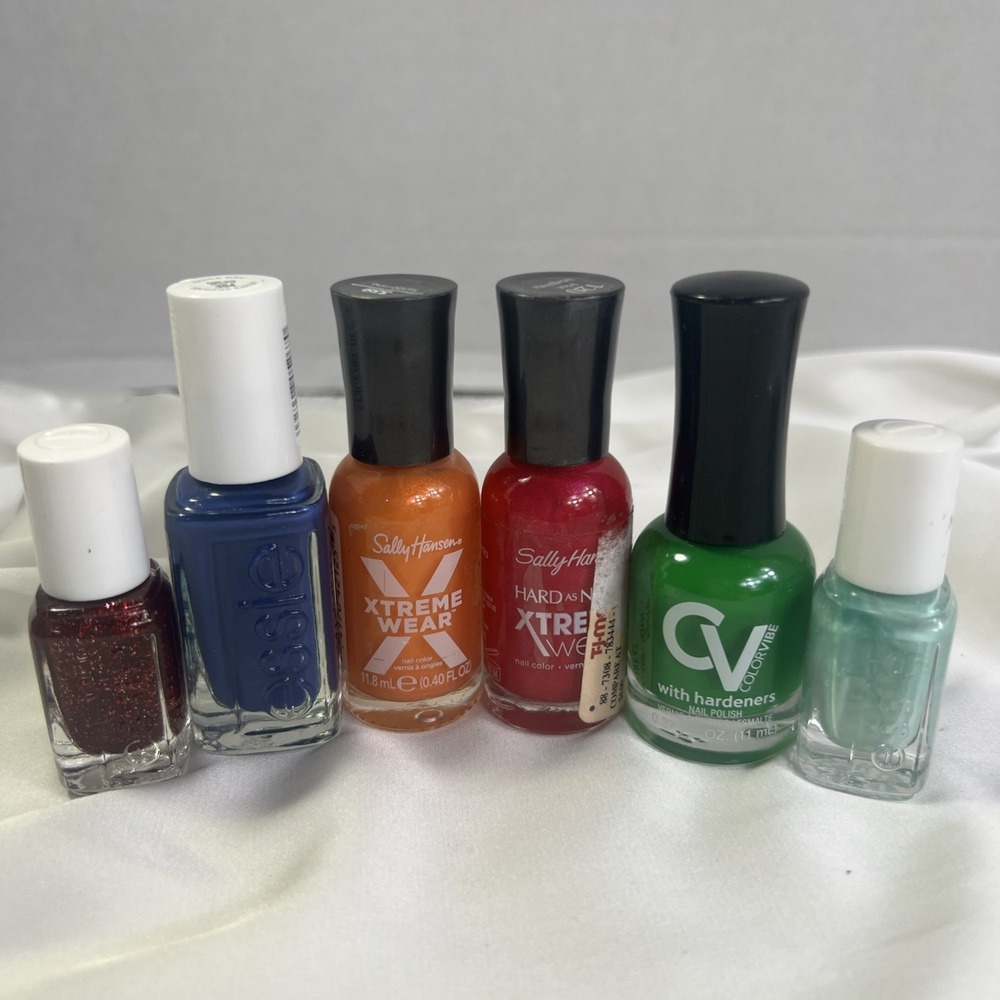 Assorted Nail Polish Lot 6 Bottles Sally Hansen, CV, & Essie Assorted Colors